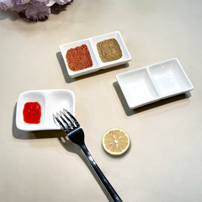 Sauce Dish, Seasoning Dish, Ceramic Small Dish, Condiment Dish, El Tableware, Sauce And Vinegar Dish, Rectangular Dish, Two-Compartment Dish, Divided Dish, Household Use - Image 4
